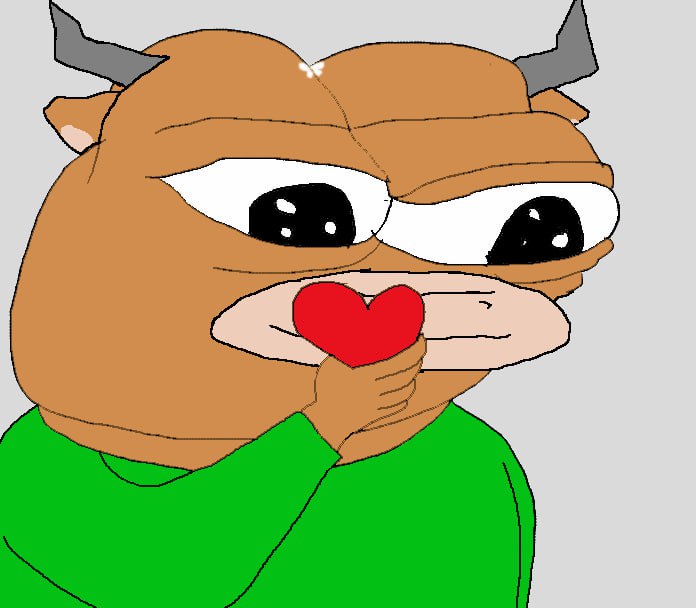 Mumu holding a small red heart in both hooves