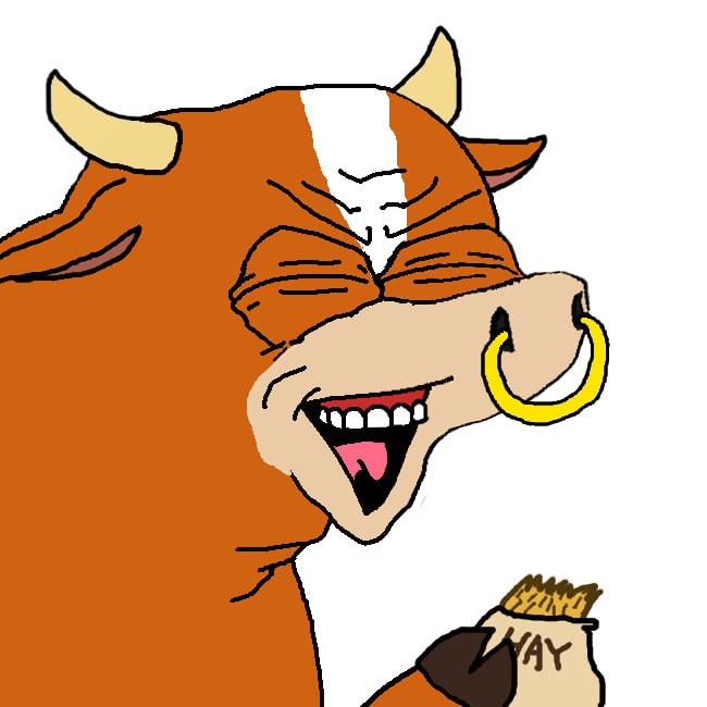 Mumu laughing with a nose ring and a sack of hay
