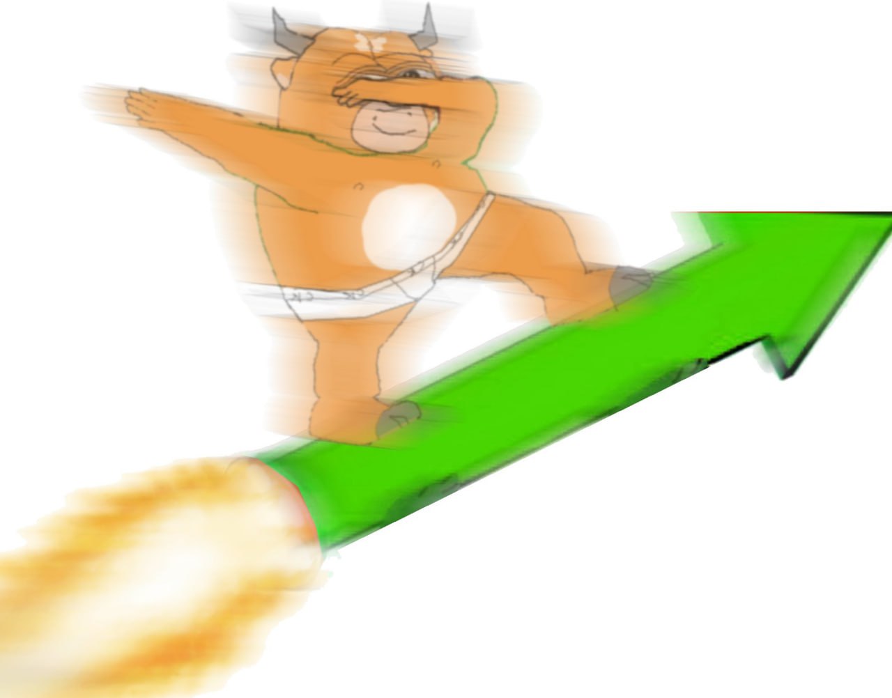 Mumu riding a green arrow like a rocket